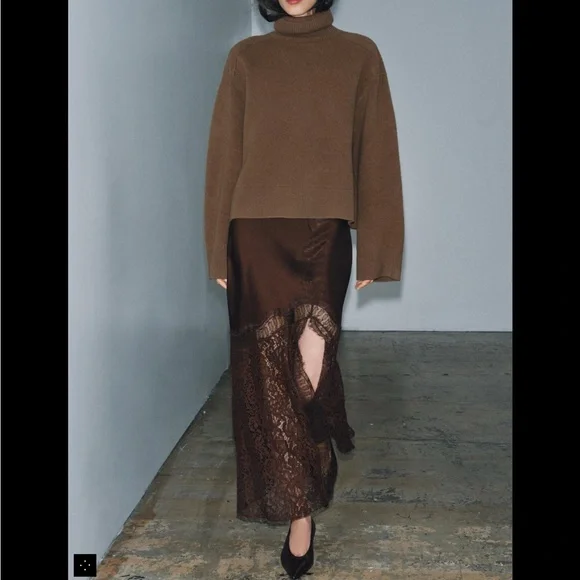 ZARA ZW COLLECTION SATIN EFFECT BROWN LACE SKIRT | ref no. 5919/212/700 - Picture 4 of 14